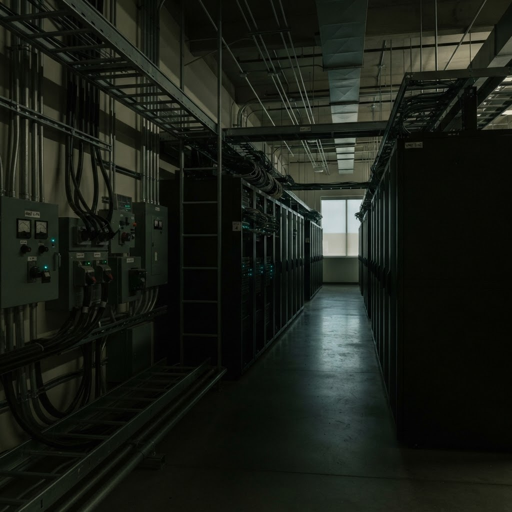 Renewable energy and compute infrastructure at dusk